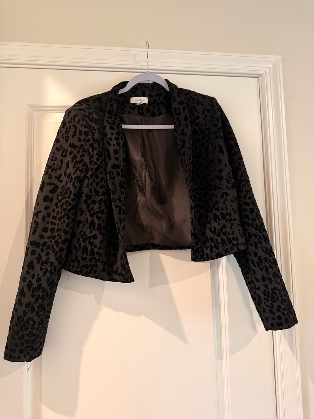 Calvin Klein Black Leopard-Print Cropped Blazer
